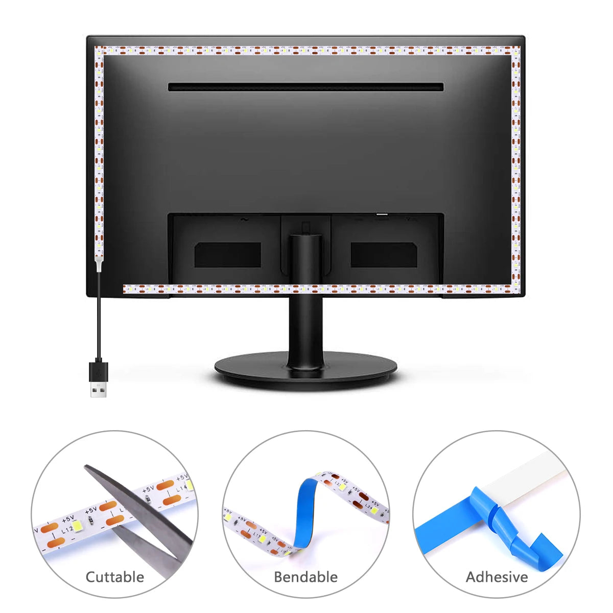 Energy-Saving DC 5V 2835 USB LED Diode Strip Light Suitable For TV Backlight Makeup Mirror Living Room Night Lighting Decoration