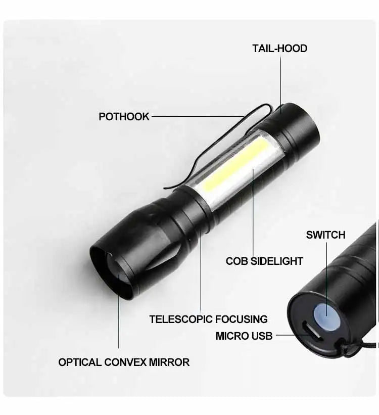 Mini Torch LED Rechargeable Flashlight Portable USB Charging Flashlight High Power Bank Camping Waterproof Long Range Lantern