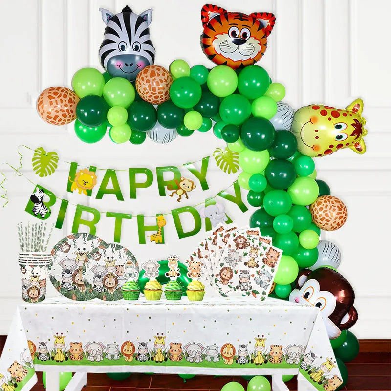 Kids 1 2 3 4  Years Birthday Party Decorations Party Tableware Jungle Animal Safari Birthday Party Forest Decoration Baby Shower