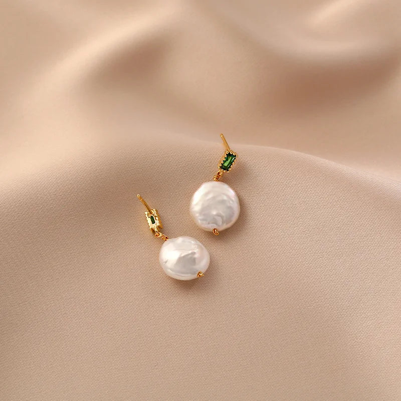 Minar Delicate Irregular Freshwater Pearl Earring For Women Gold Color Metal Hanging Drop Earrings Statement French Jewelry 2023