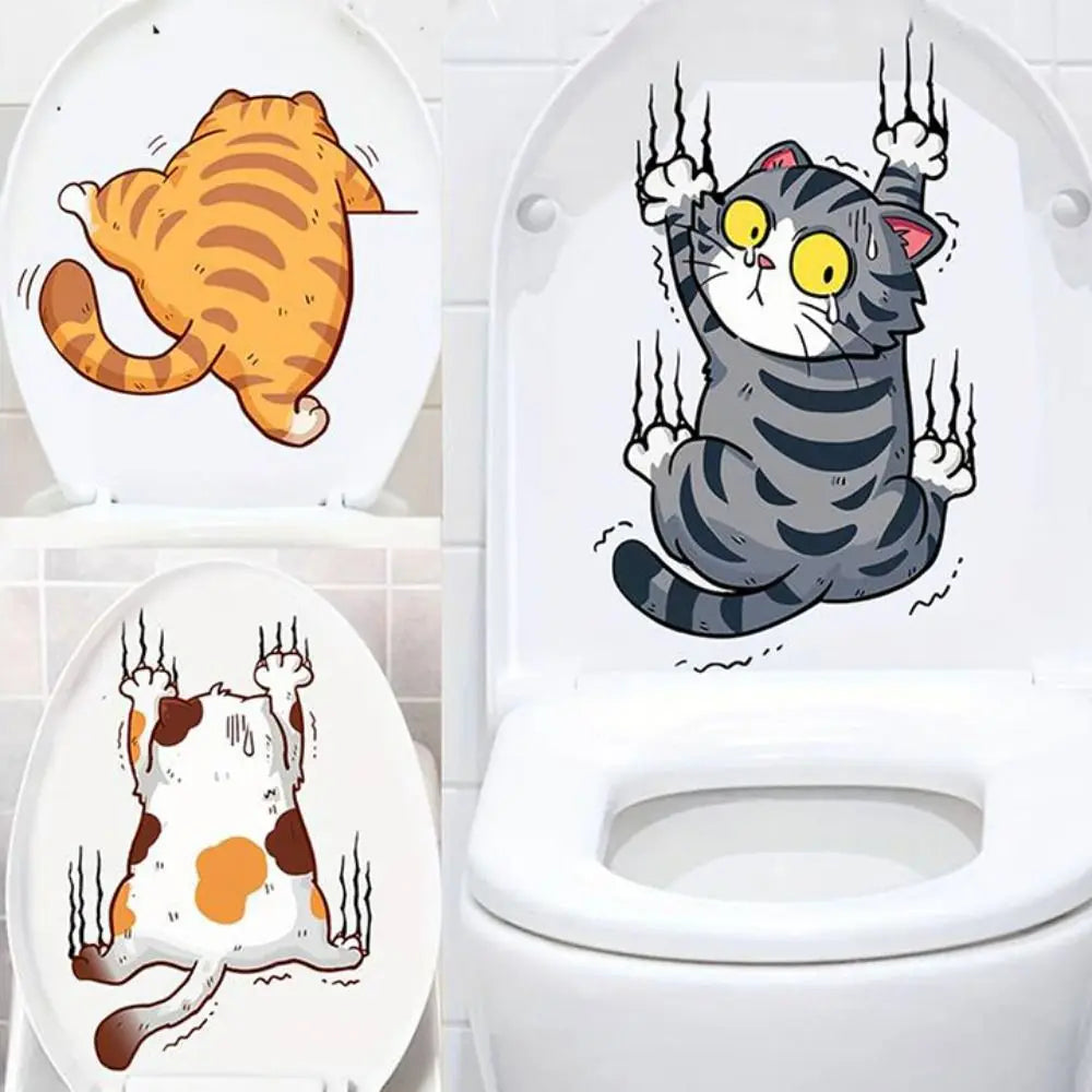 3 PCS/SET Cute Cat Wall Sticker Toilet Decor Bathroom Mural Room Background Home Decoration Self-adhesive Cupboard Decals