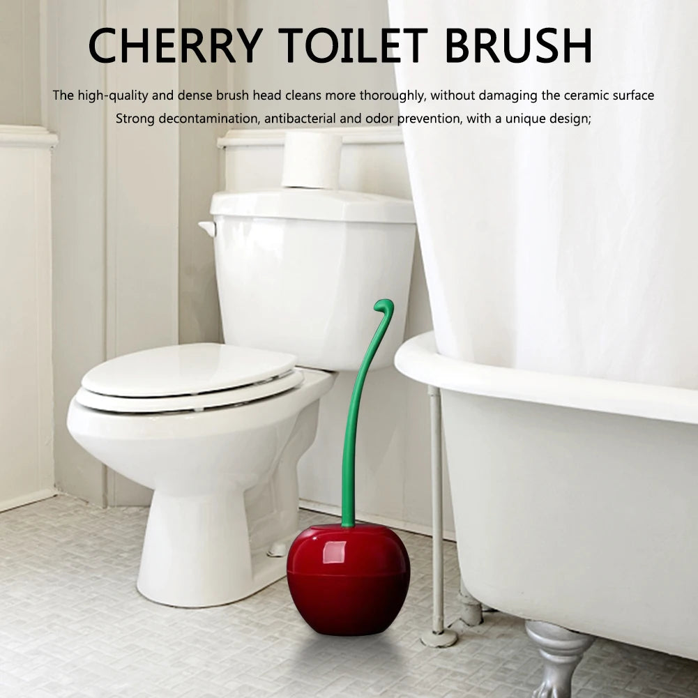 Creative Cherry Shape Toilet Brush Set Long Handle Replaceable Nylon Soft Bristle Brush for Bathroom Corner Toilet Cleaning Tool