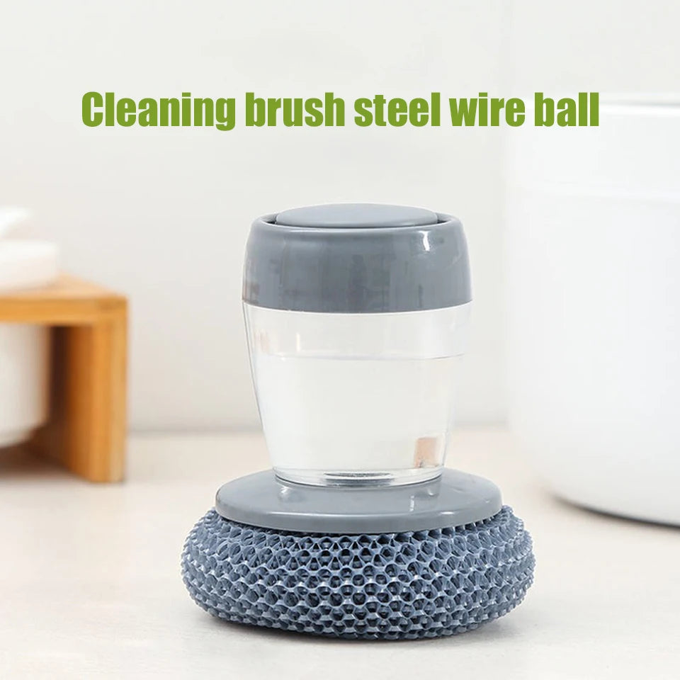 2 In 1 Portable Kitchen Dish Cleaning Brush Automatic Adding Soap Dispensing Scrubber Hand Washing Dishes Sponge Cleaner Tools