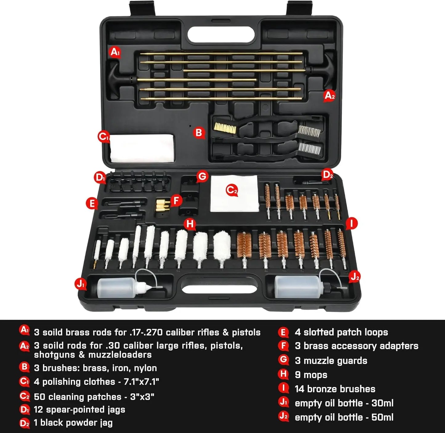 Gun Cleaning Kit Universal for All Guns, Gun Brushes for Pistol, Handgun, Shotgun, Rifle, Elite Brass Rods and Wire Rope