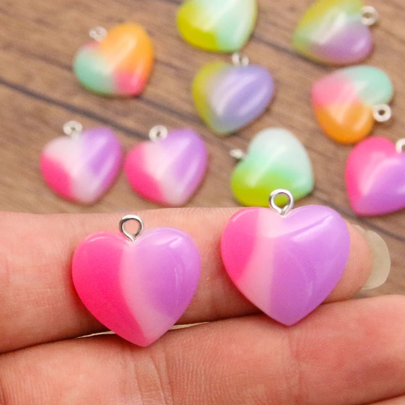 10Pcs 21*23mm 4 Color Gradual Heart Resin Earring Charms Diy Findings 3D Phone Keychain Bracelets Pendant For Jewelry Making