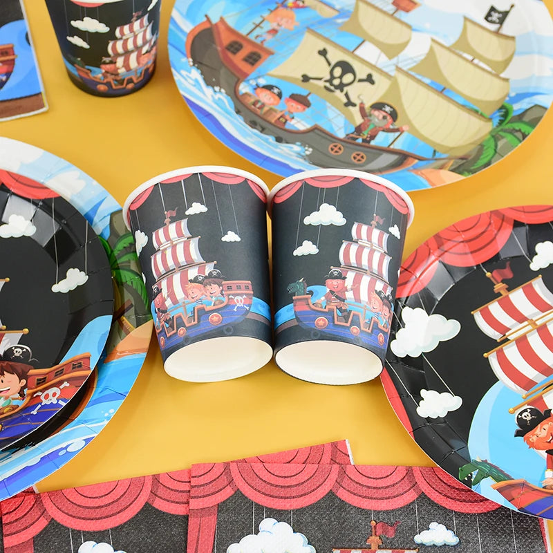 Pirate Party Theme Disposable Tableware Sets Birthday Party Decorations For Kids Plate Napkins Cup Banner Baby Shower Decor