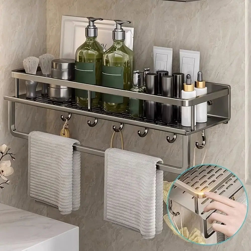 Bathroom Shelves Corner Shower Shelf Aluminum Wall Mount Shampoo Storage Rack Holders No Drill Kitchen Bathroom Accessories