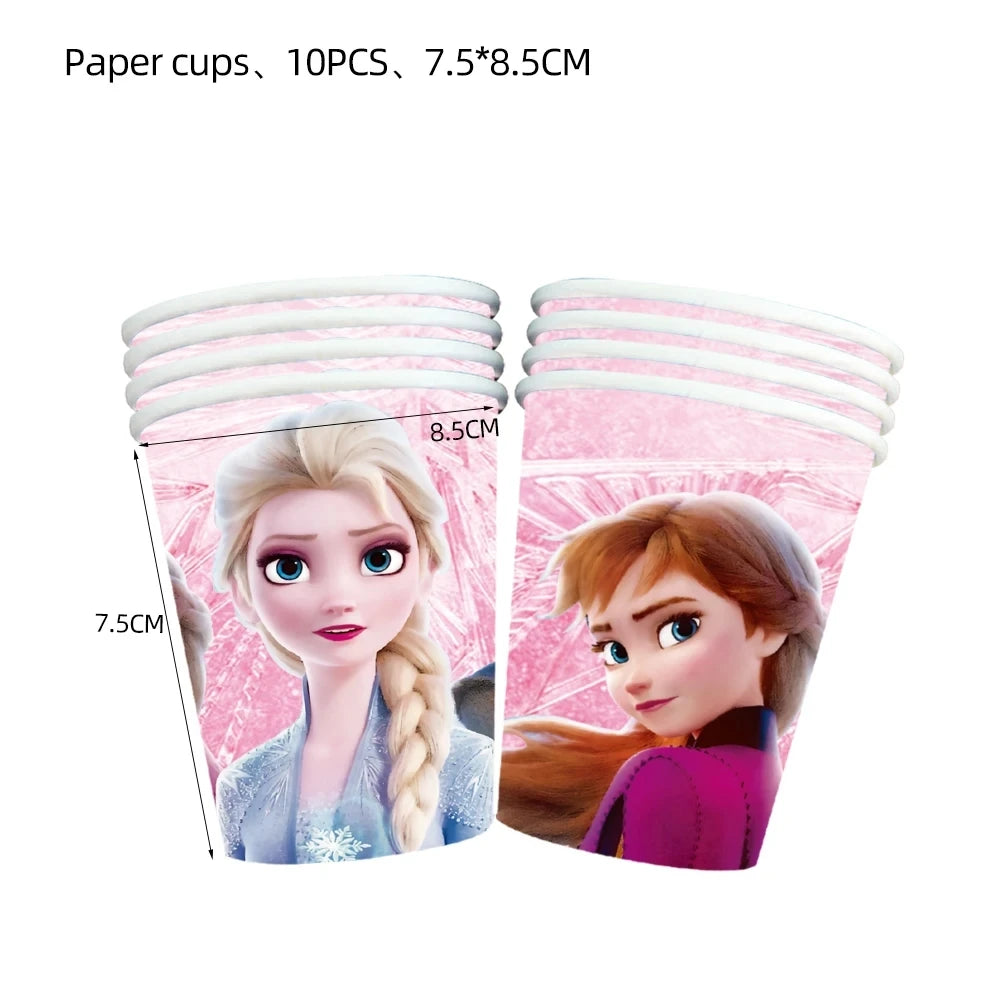 Disney Pink Frozen Theme Party Supplies Disposable Tableware Paper Cups Napkins Plates Banners Elsa And Anna Birthday Decoration