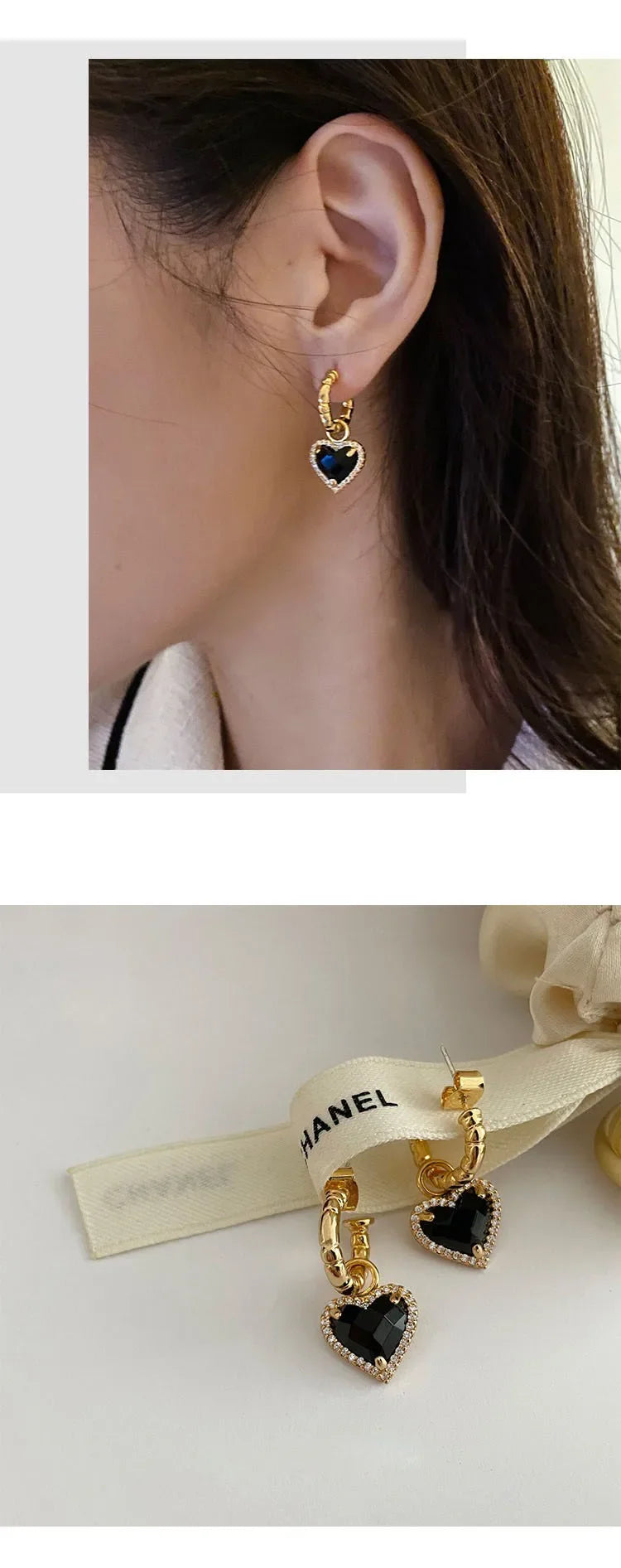 XINYI Fashion Black LOVE Heart Zircon Drop Earrings for Women Couple Creative Elegant Holiday Party Jewelry Accessories