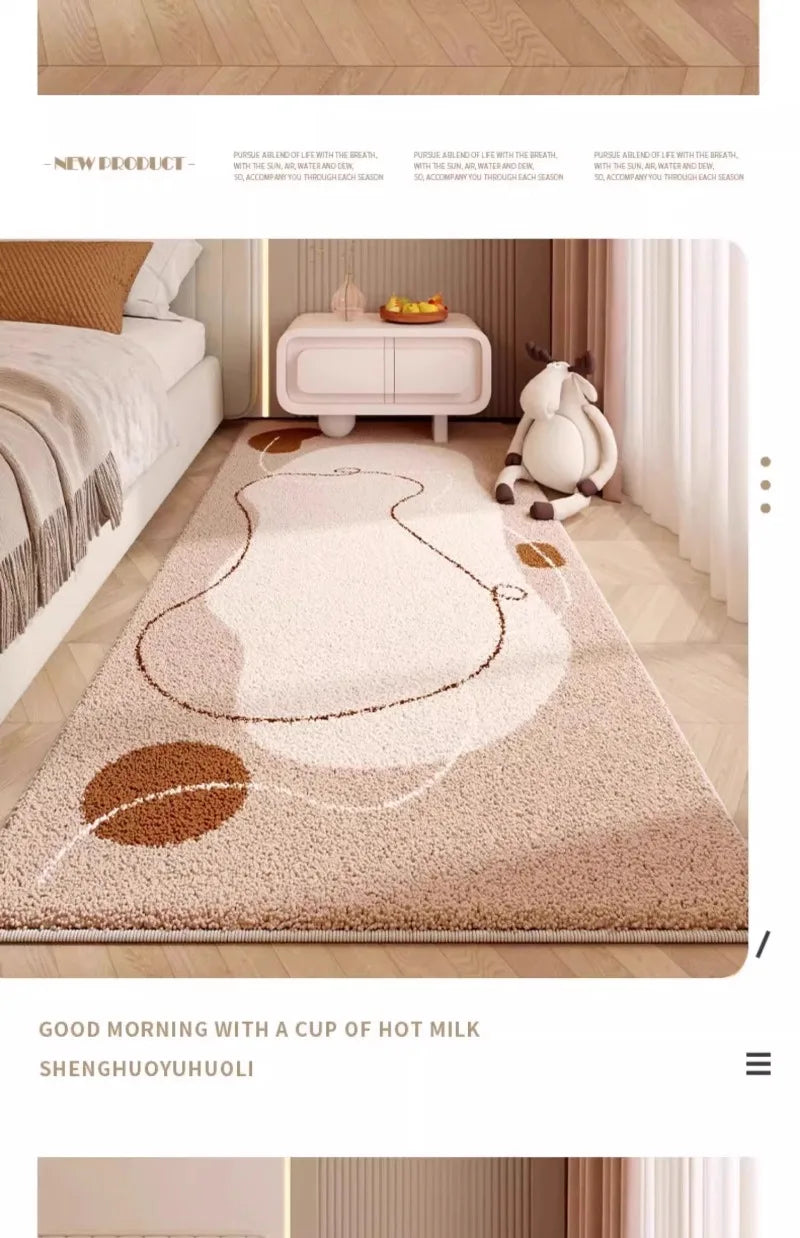 Fluffy Soft Japanese Cream Style Carpet Bedroom Bedside 2024 New Anti Slip Carpets Light Luxury High End Bedroom Waterproof Rug