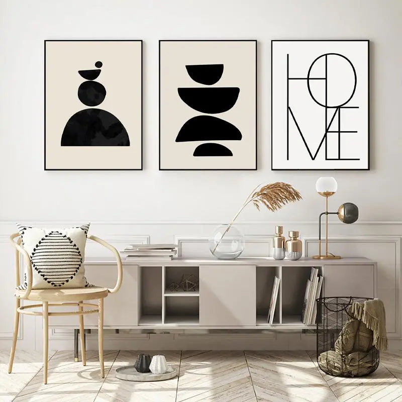 Abstract Boho Geometric Line Posters Black Beige Bohemian Wall Art Canvas Painting Print Picture for Living Room Home Decoration