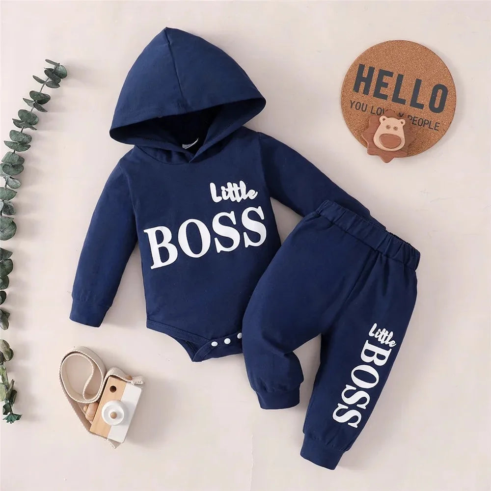 0-24 Months Newborn Baby Boy 2PCS Clothes Set Letter print Long Sleeve Hoodie Romper+Pants Toddler Boy Cute Spring&Autumn Outfit