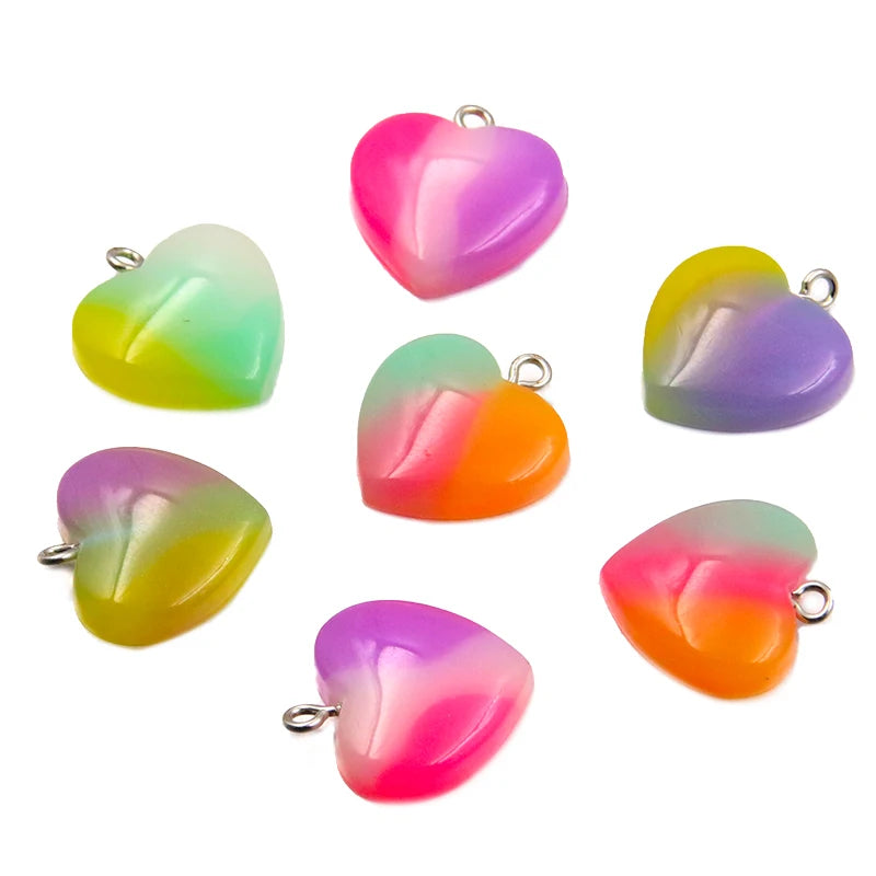 10Pcs 21*23mm 4 Color Gradual Heart Resin Earring Charms Diy Findings 3D Phone Keychain Bracelets Pendant For Jewelry Making