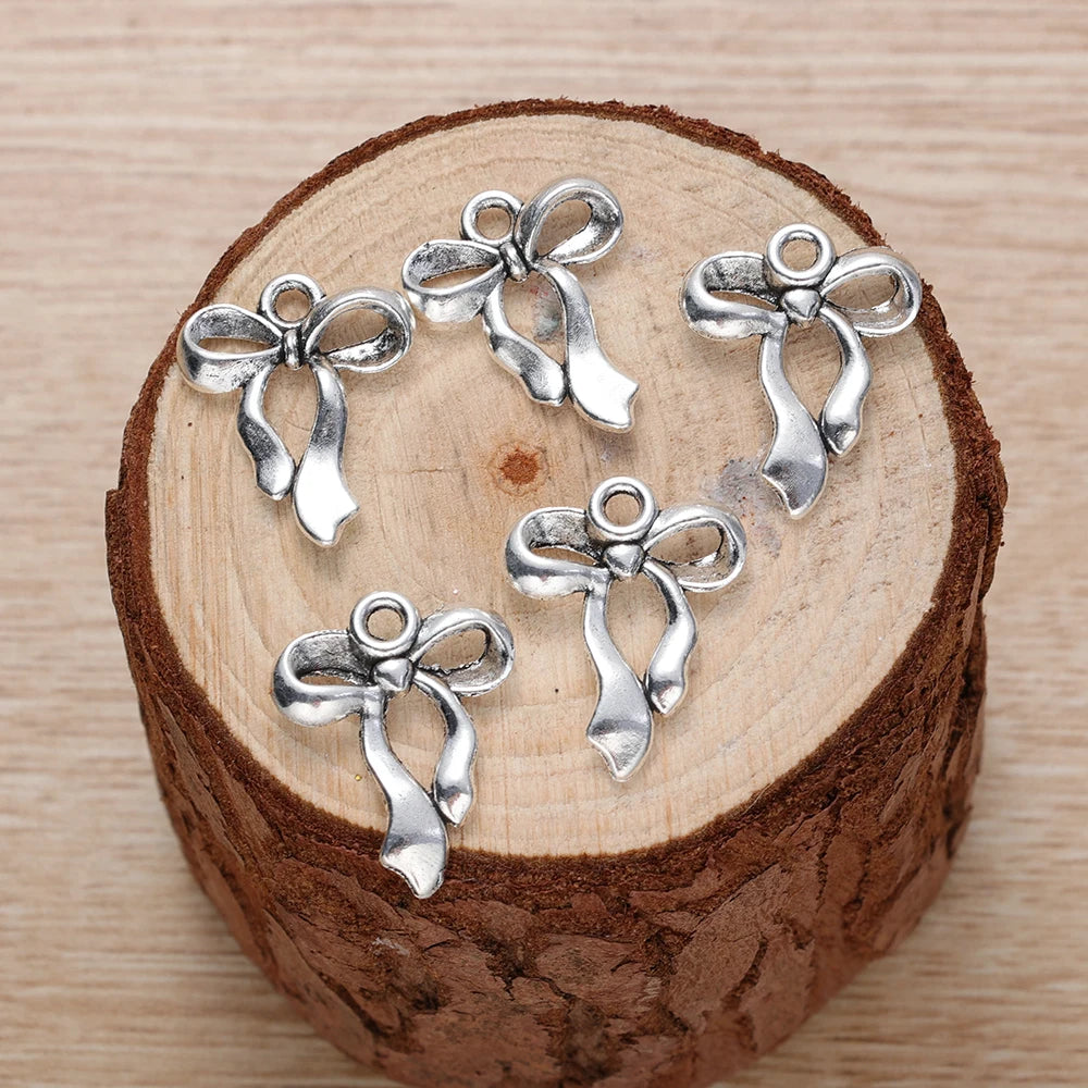 10pcs Ancient Silver Bow Charms Pendant for Jewelry Making 17x22mm Silver Color Bow for DIY Necklace Bracelet Accessories