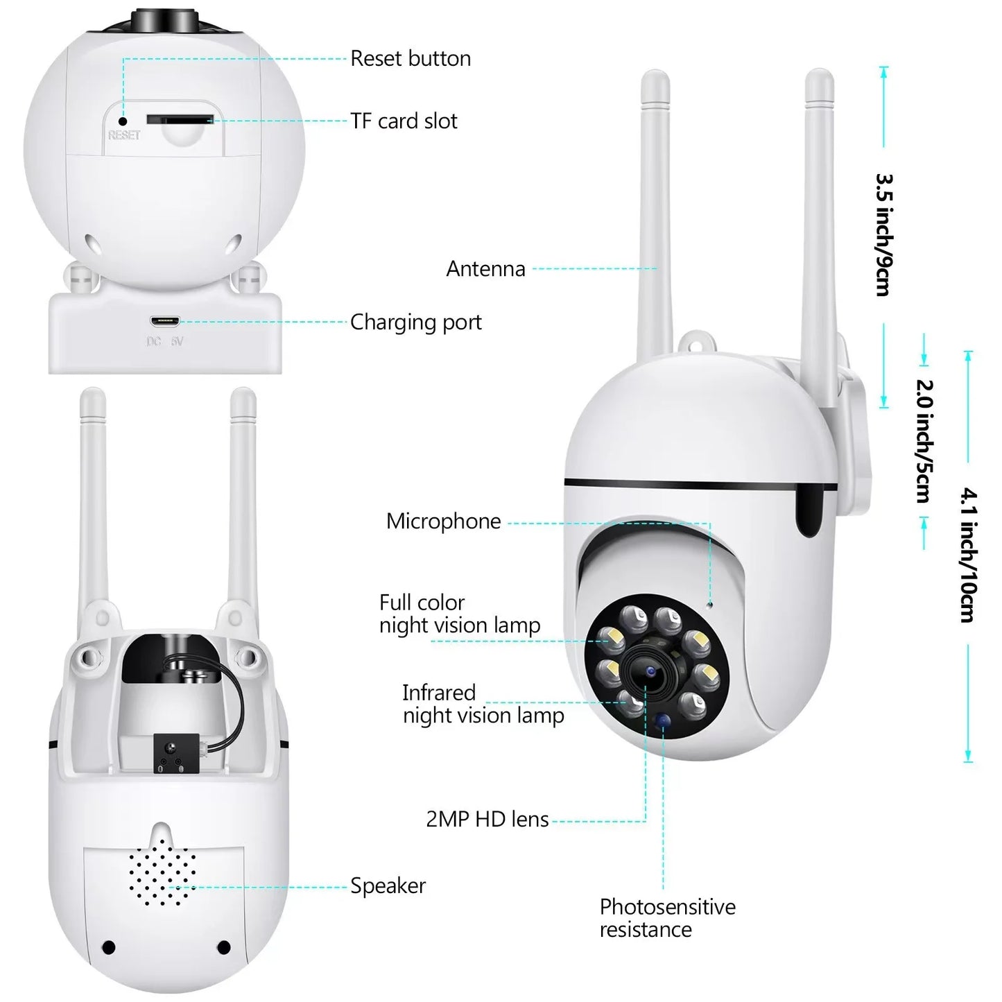 IP WiFi Camera 1080P Outdoor CCTV Video Surveillance Cameras 4X Zoom AI human Detection HD Color Night Vision IP66 waterproof