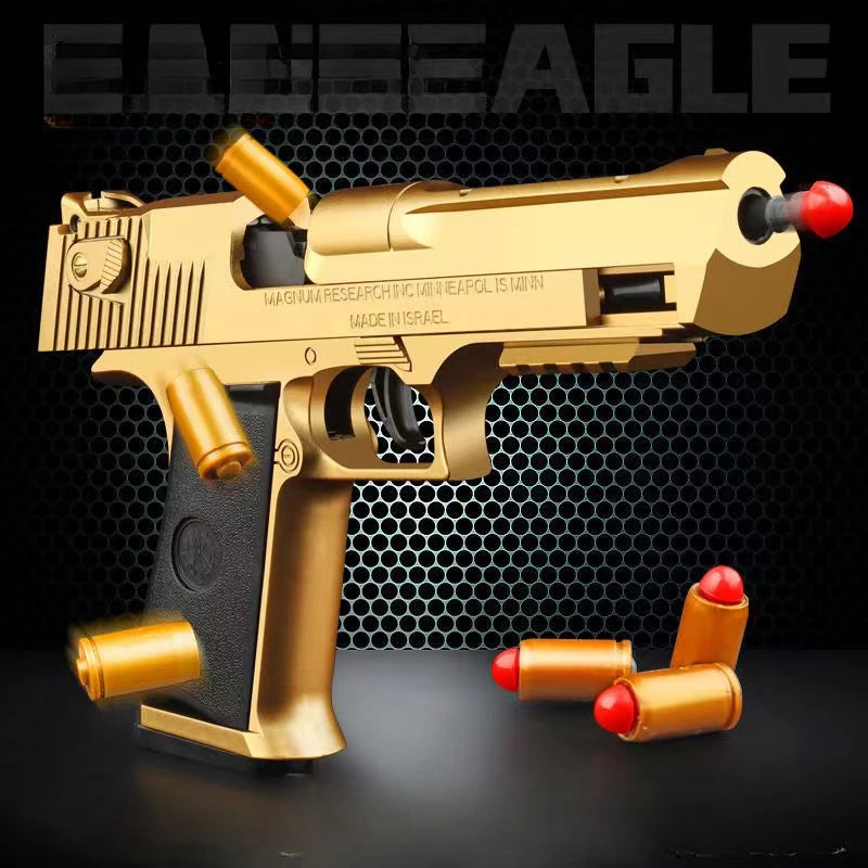 Mechanical Continuous Fire Desert Eagle Pistol Shell Ejection Decompression Gun Empty Hanging Soft Bullet Launcher Toy Gun Gift