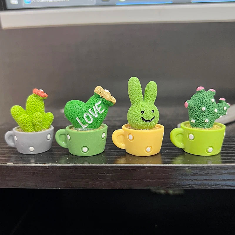 4Pcs/set Resin Succulent Cactus Mini Green Plant Bonsai Small Tree Pot Car Office Home Living Room Decoration Wedding Party Gift