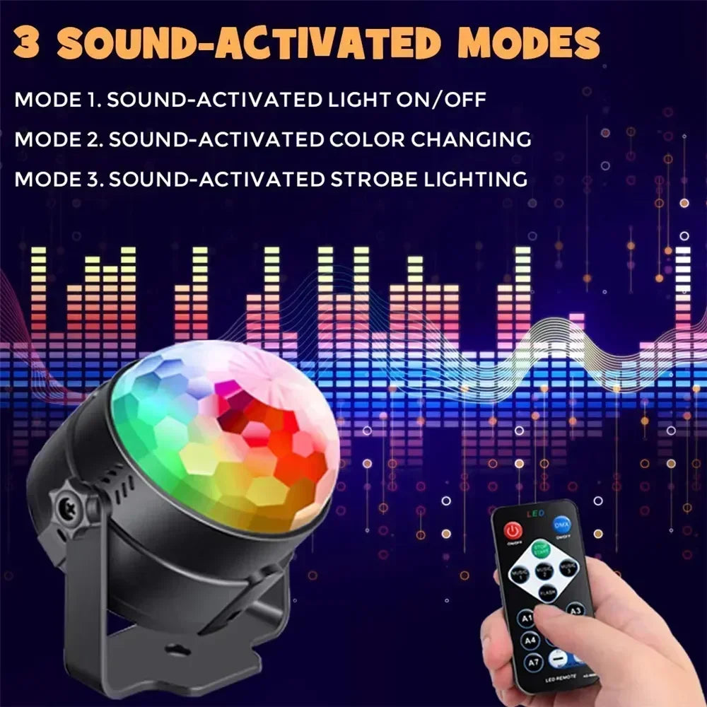 LED Stage Disco Light Rotating DJ Ball Strobe Remote Sound Control Magic Dance Car RGB Christmas Gift Party Club Laser Show Lamp