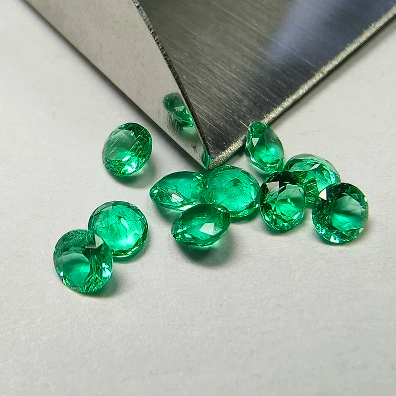 Top Lab Grown Columbia Emerald Small Size Round Shape Hand Cut Natural Color Gemstone for DIY Charms Jewelry Making Materials