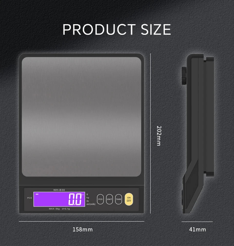 5kg/0.1g 10kg/1g Digital Electronic Kitchen Scale LCD Display Fully Waterproof Stainless Steel Measuring Weighing Baking Tool