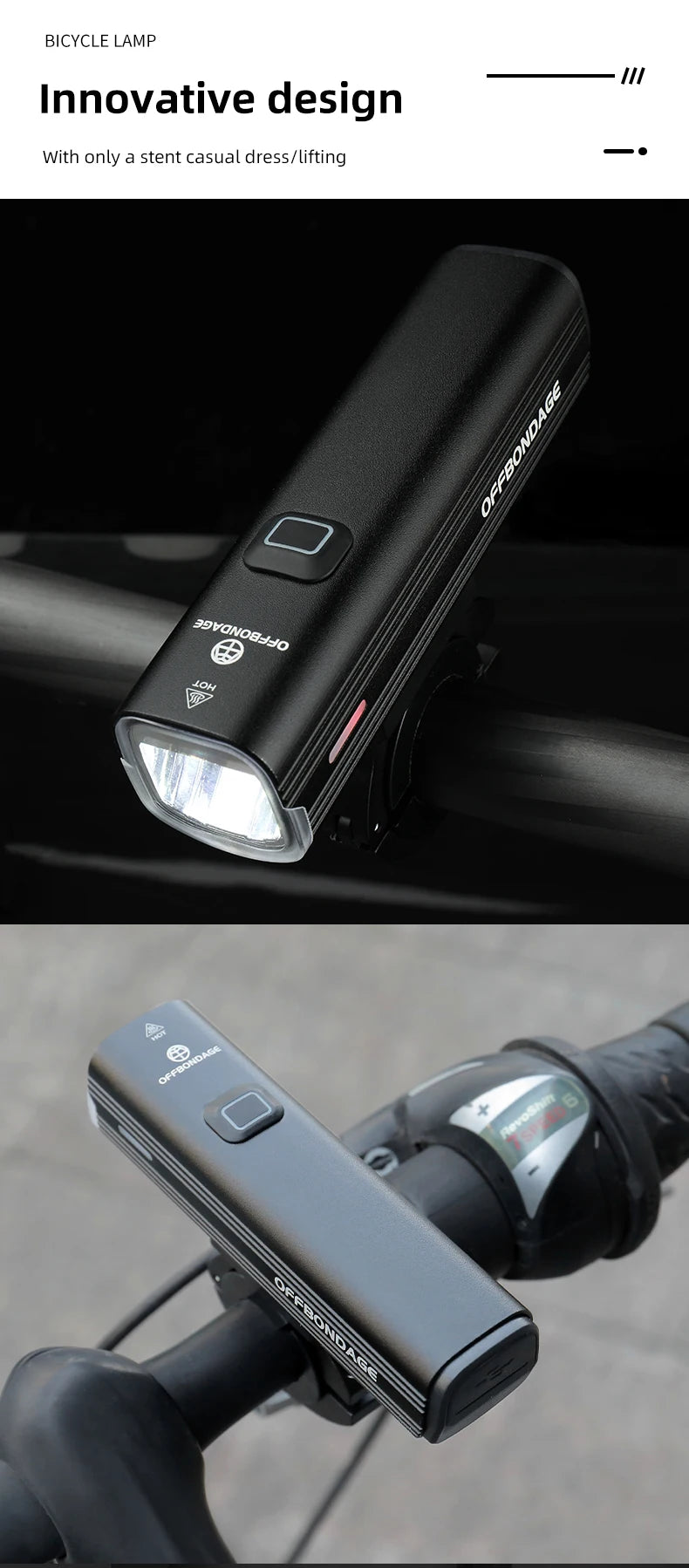 OFFBONDAGE Bicycle Light 1000Lumen Bike Headlight Power Bank Flashlight Handlebar USB Charging MTB Road Highlight