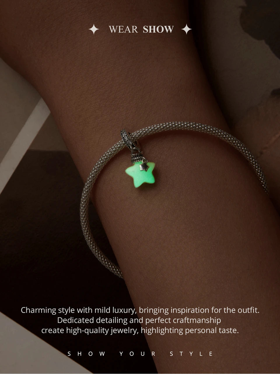 Bamoer 925 Sterling Silver Glow-in-the-dark Shell/Moon Cat/Star Wishing Bottle Pendant Luminous Ocean Charms for Bracelet