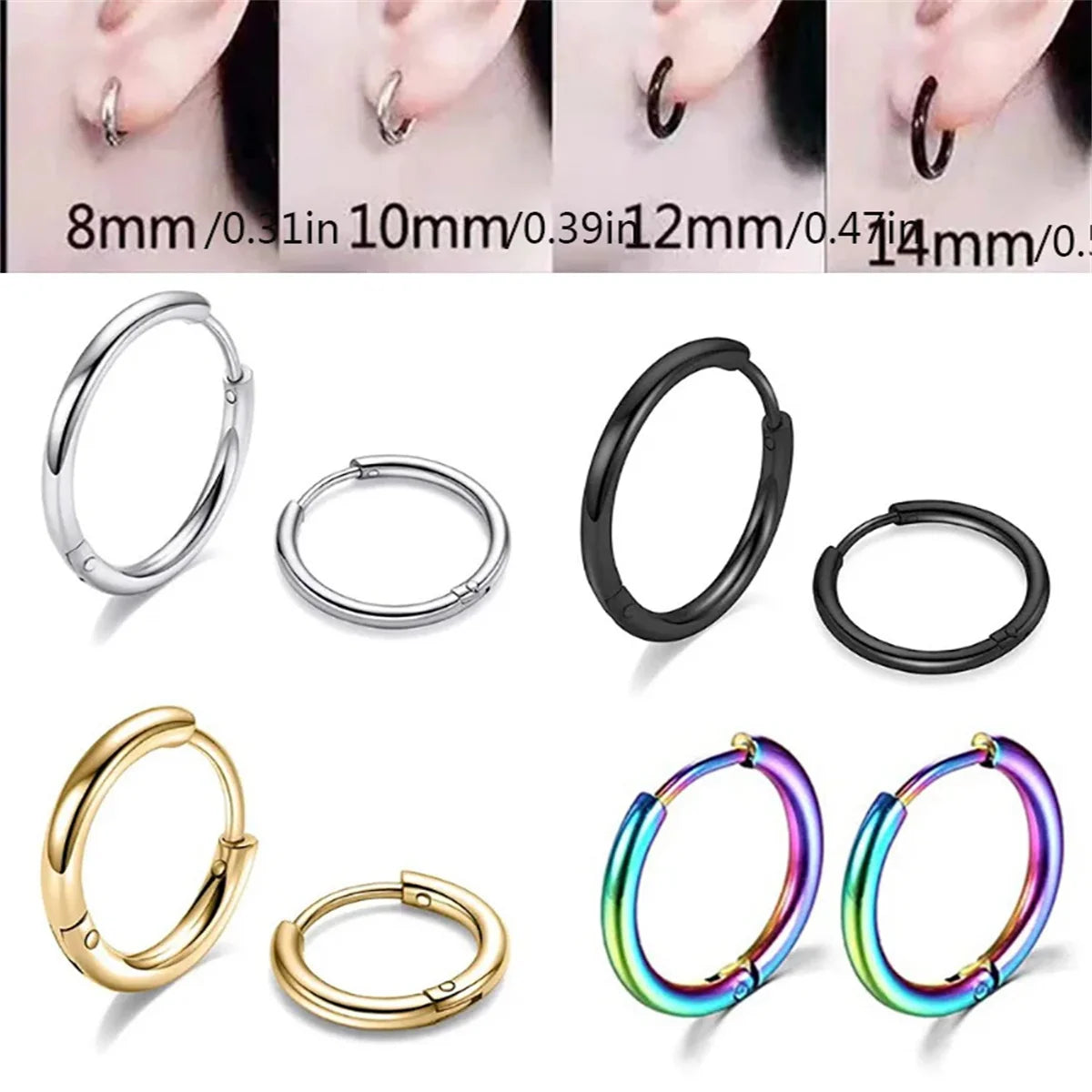 2/8Pcs Fashion Simplicity 316L Stainless Steel Small Hoop Earrings, Cartilage Tragus Conch Forward Helix Ear Piercing Jewelry