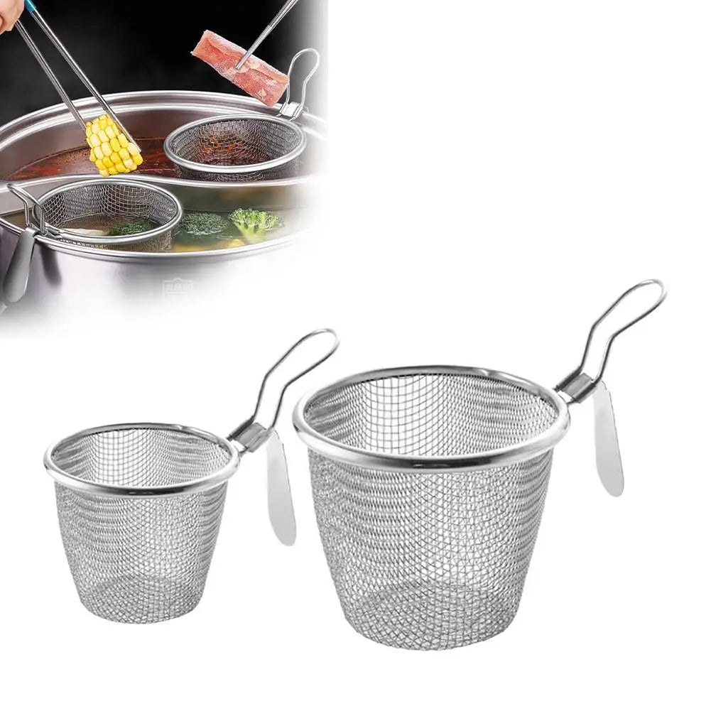 Mesh Net Strainer Basket Colander Net French Fries Hot Pot Skimmer Food Sieve Slotted Spoon Colander Kitchenware Tools