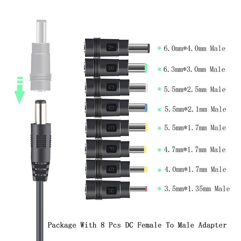 RGEEK 5.5*2.1mm 5V 9V 12V USB Cable Boost Converter Step-up Cord 8PCS Connectors Cable for Wifi 12V Router Modem Fan Powerbank