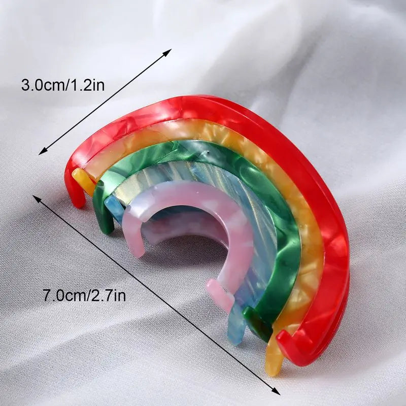 1pc Rainbow Grab Clip, niche semi-circular splicing hair clip, personalized lucky rainbow shark clip, bangs clip, hair accessory