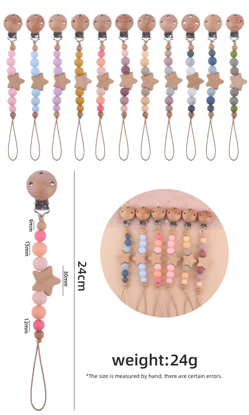 Custom Name Wooden Personalized Baby Pacifier Chain Silicone Bead Dummy Nipple Holder Guard Teether Pendant  Newborn Gift Stuff