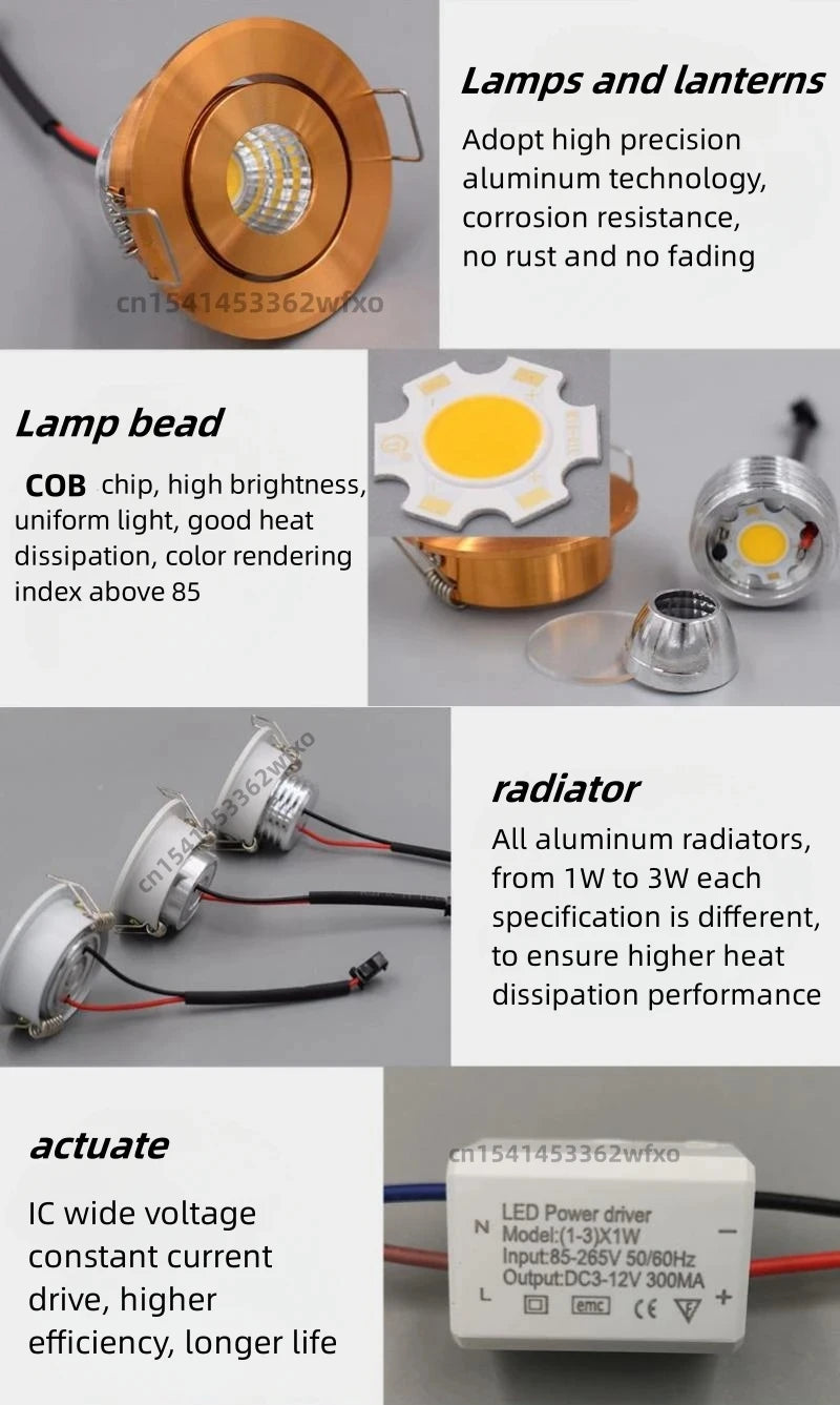 Dimmable LED downlight anti-glare spotlight 1W/3WAC110V-220V embedded ceiling light New mini home decorative light