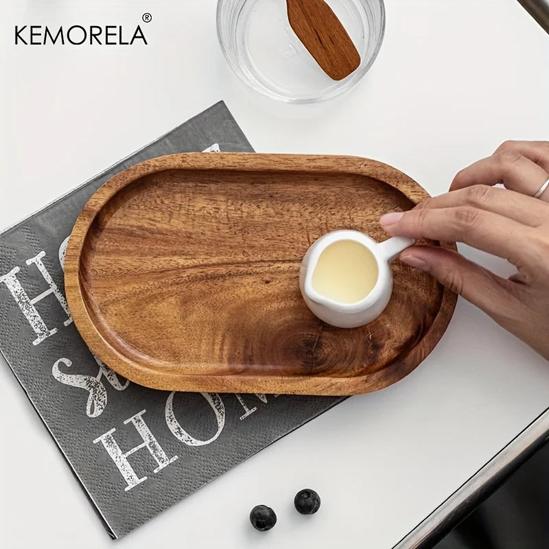 KEMORELA 1PCS Tableware Solid Wood Round Dessert Plate Japanese-style Wooden Tray Snack Plate Dried Fruit Plate Wooden Plate