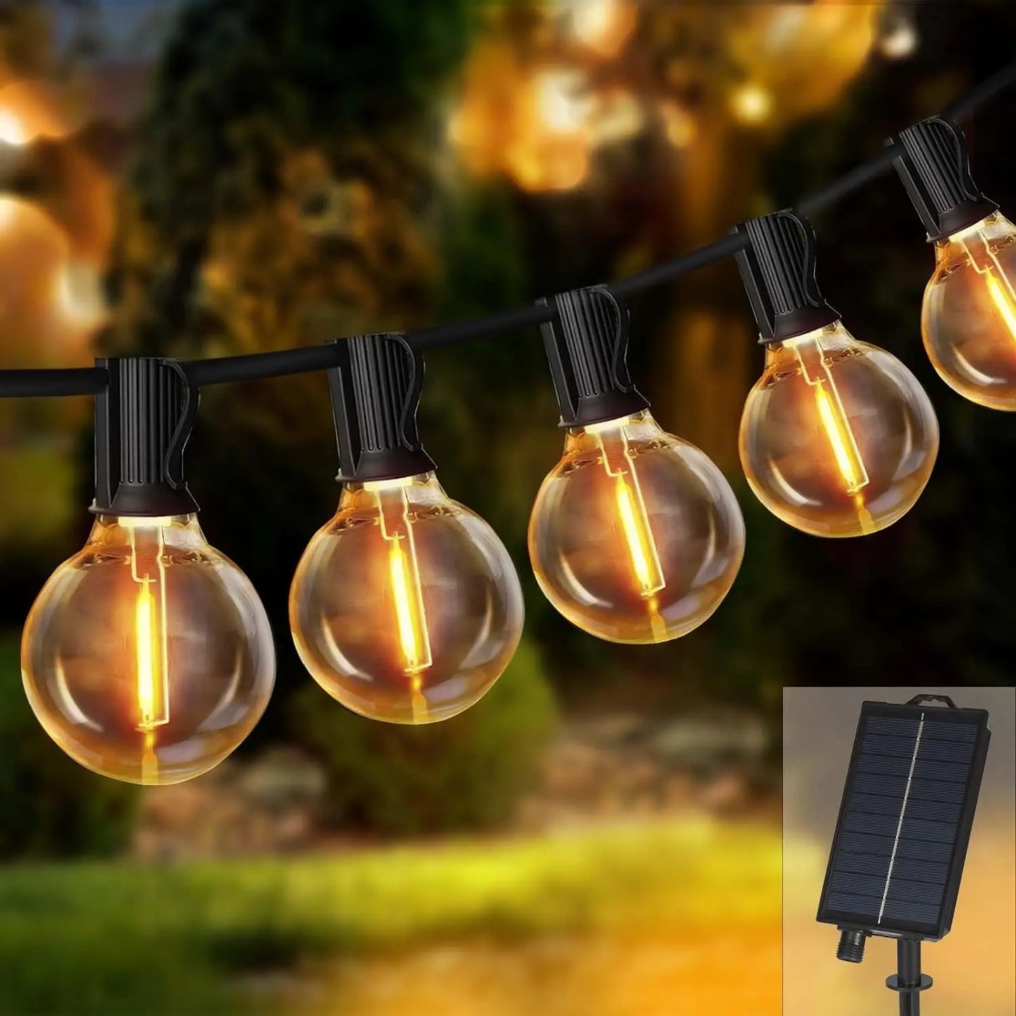 Solar String Lights Outdoor G40 Patio Lights with LED Shatterproof Bulbs,Weatherproof Hanging Lights for Backyard Bistro