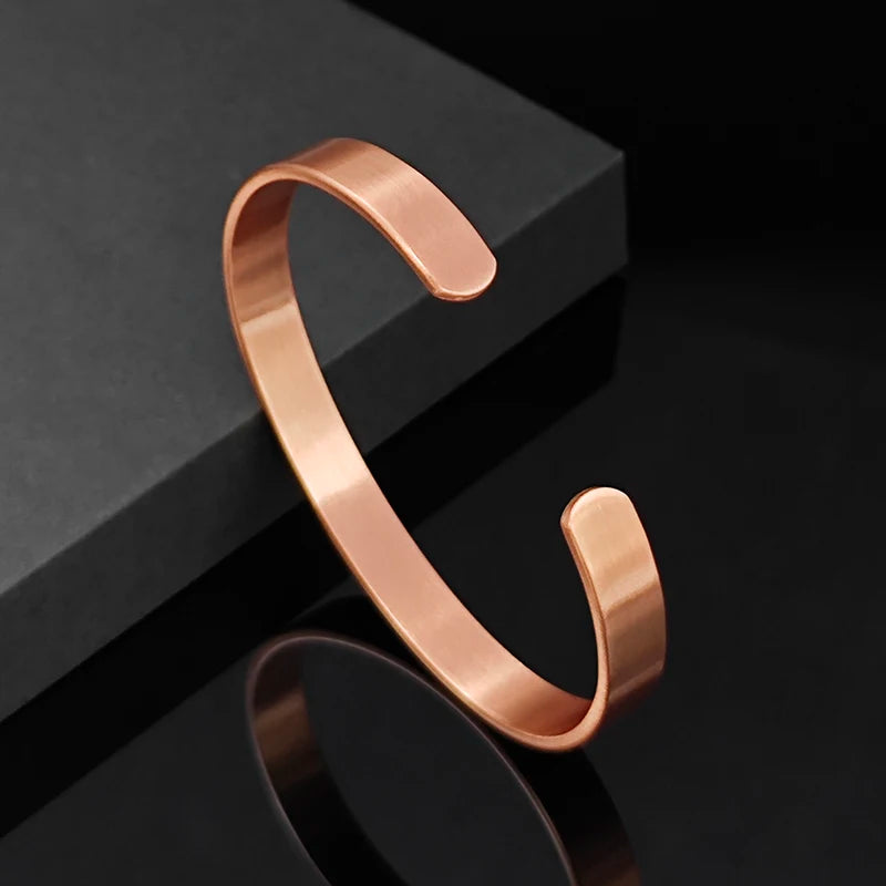 SNQB Simple Jewelry Set Pure Copper Bracelet Rings Cuff Magnetic Bangles For Women Men Arthritis Health Solid Copper Jewelry