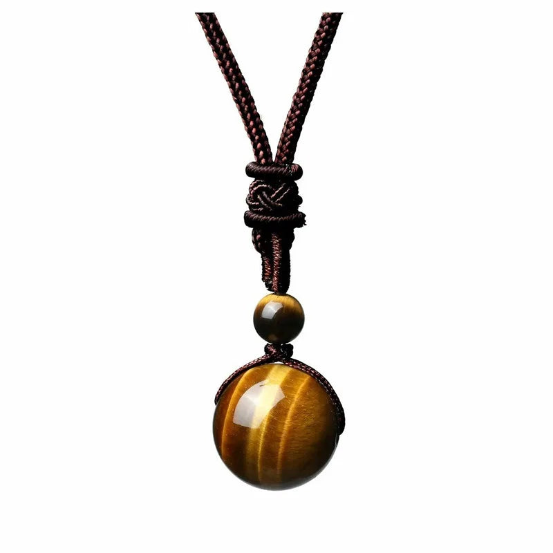 16 Mm Black Obsidian Tiger Eyes Amethyst Stone Women Men Necklaces with Adjustable Braided Rope Cords Natural Crystal Pendant Ne