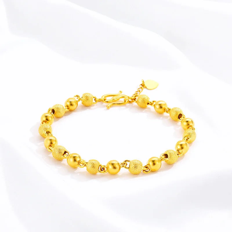 Gold 24K999 Womens Solid Round Buddha Pearl Sand Bracelet Transfer AU999 Gold Beads 3D Hard Gold Linglong Bracelet