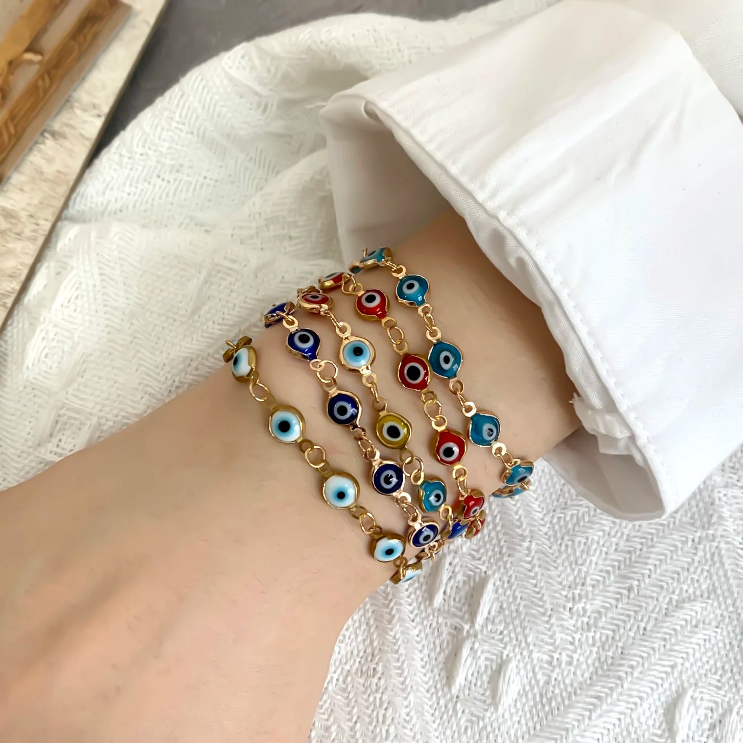 Turkish Blue Evil Eye Bracelet for Women Men Colorful Red Blue Turkey Eye Adjustable Metal Bead Bangles Lucky Wealth Jewelry