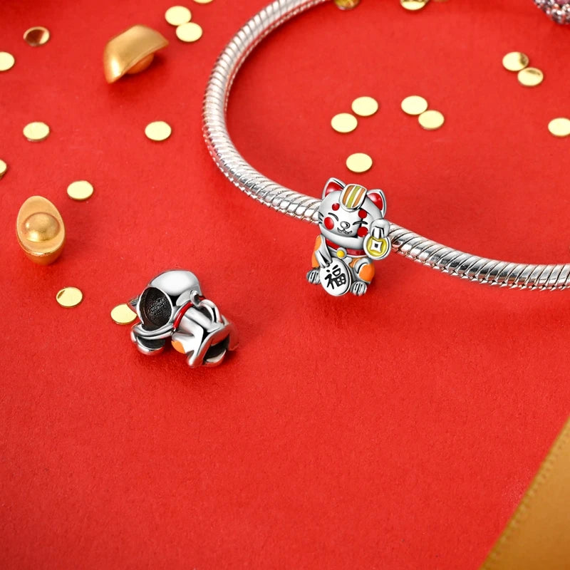 New 925 Sterling Silver New Year Series Lucky Cat God Of Wealth  Lion Dance Pendants Charms Beads Fit DIY Bracelets Jewelry Gift