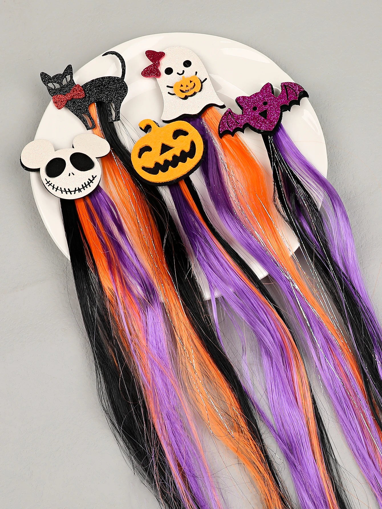 1Pcs Halloween Wig Hair Clips for Girls Women Colored Hair Extensions Accessories Hairpin for Halloween Party Present