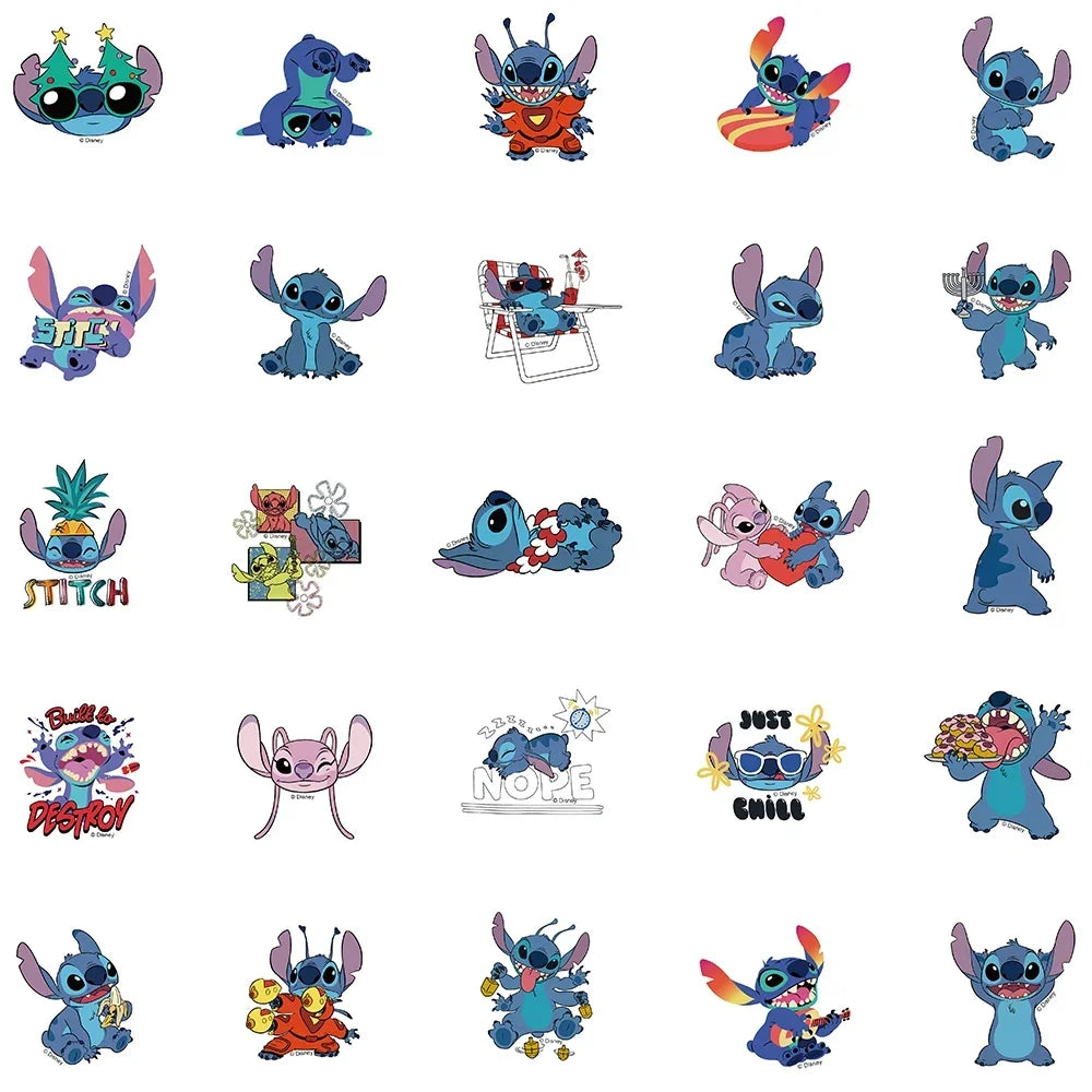 50pcs Disney Cartoon Kawai Stitch Stickers for Phone Laptop Diary Guitar Suitcase Graffiti Waterproof Sticker Decals Kids Toy