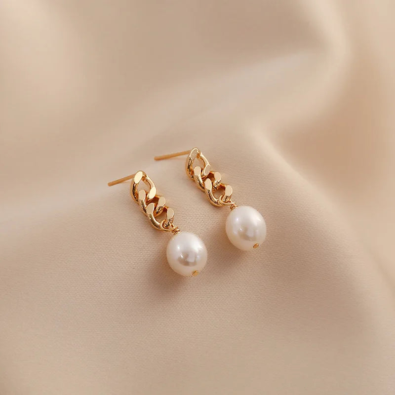 Minar Delicate Irregular Freshwater Pearl Earring For Women Gold Color Metal Hanging Drop Earrings Statement French Jewelry 2023