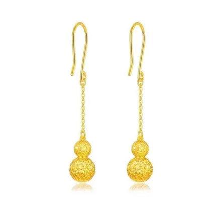 New 999 pure gold earrings for women long tassel real gold earrings leaves 24K ear hook gourd AU999 transfer bead jewelry