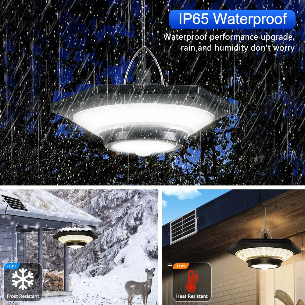 Solar Pendant Shed Lights Outdoor 228 LEDs 5 Modes Solar Motion Sensor Light Waterproof Remote Timers Barn Gazebo Garage Garden