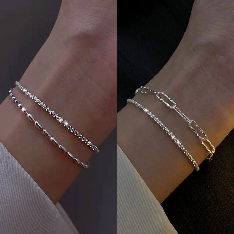 New Fashion Silver Color Gypsophila Adjustable Bracelet & Bangle for Women Men Elegant Sparkling Fine Jewelry Wedding Party Gift