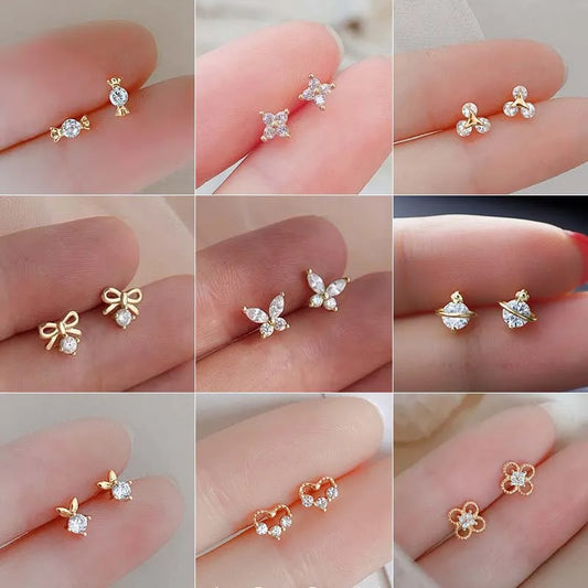 Fashion Earrings For Women Mini Candy Sweet Hypoallergenic Stud Ear Girls Minimalist Gold Color Flower Piercing Jewelry Gifts