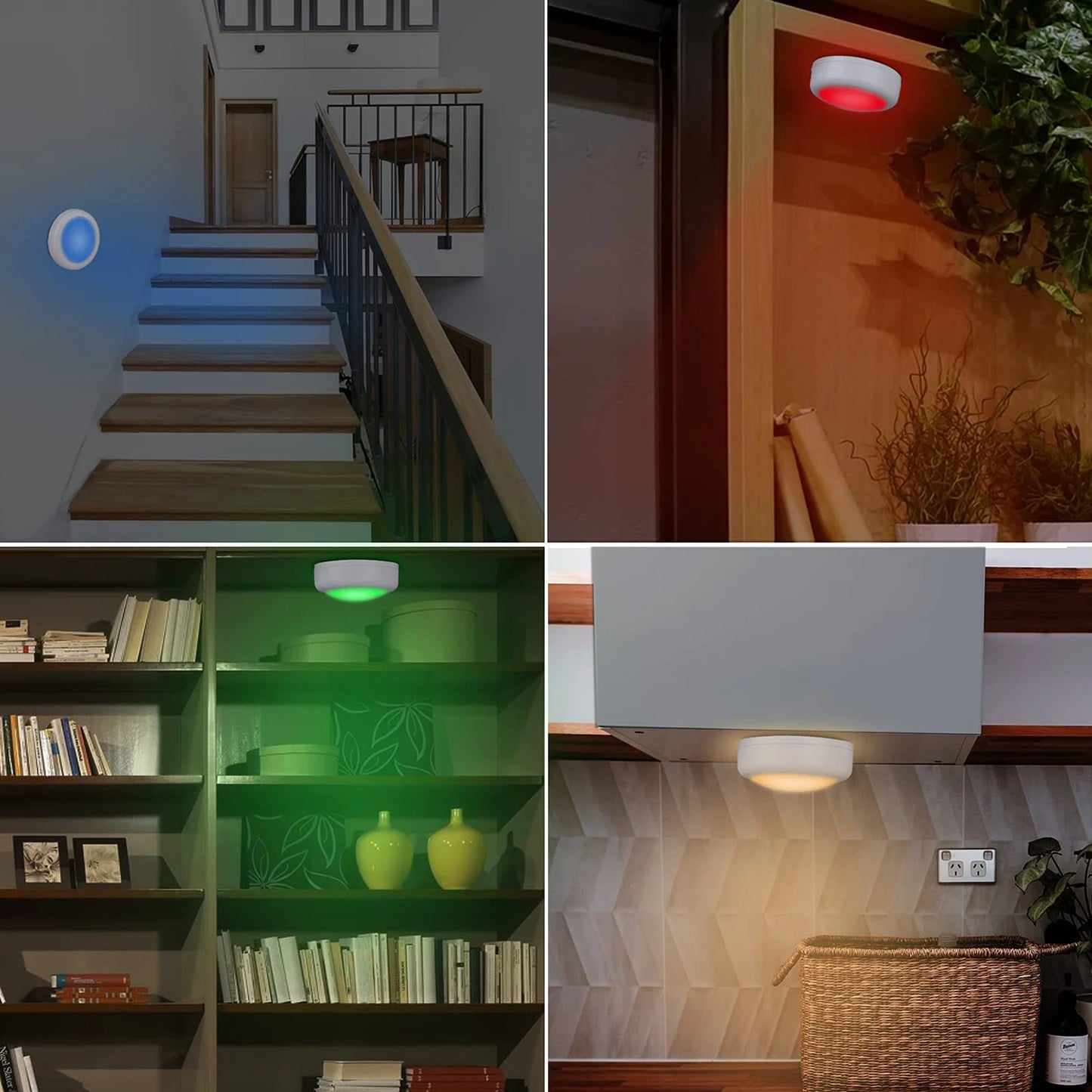 RGB LED Puck Lights with Remote Battery Powered Interior Closet Under Cabinet Light Lamp for Kitchen Bedroom Wardrobe Decoration