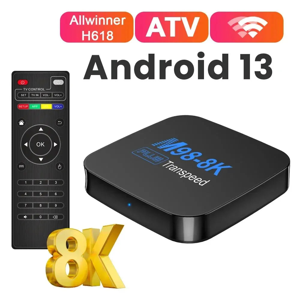 Transpeed ATV Android 13 TV Box Allwinner H618 With TV Apps BT5.0 Dual 100M Wifi Support 8K Video 3D Set Top Box