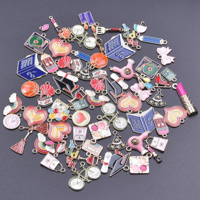 Bedeltjes Oil Drop Bowknot Heart Metal Charms For Jewelry Making Supplies Charms Wholesale Bulk 10/20/30/40pcs/Lot DIY Materials