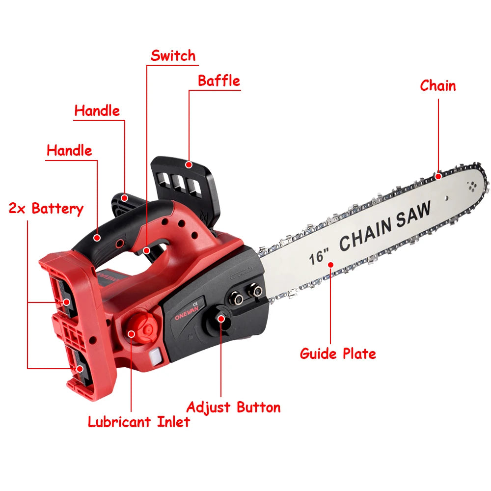 ONEVAN 16 Inch Brushless Chainsaw 30000RPM Electric Garden Cutting Chain saw Woodworking Power Tools For Makita 18v Battery